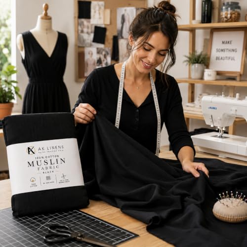 AK TRADING CO. Muslin Fabric/Textile - Draping Fabric - Black 10 Yards Medium Weight - 100% Cotton (60in. Wide) - color: Black, size: 10 Yards