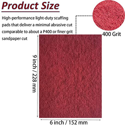 Tonmp 10 Pack 6" x 9" 400 Grit General Purpose Scuff Pads for Scuffing, Scouring, Sanding, Paint Primer Prep Adhesion Scratch - Surface Preparation Automotive Car Auto Body Woodworking (Red) - color: Red -400 Grit