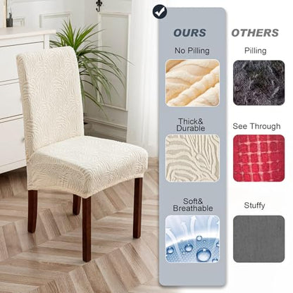 Dining Chair Covers Set of 6, Stretch Parsons Chair Slipcovers - color: Beige, size: 6 Pack