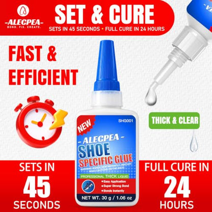 ALECPEA Shoe Glue for Sole Repair, Thick Clear Adhesive, 30g with 3 Tips - color: Shoe Glue
