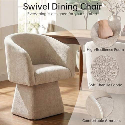 VKNOW Upholstered Swivel Dining Chairs Set of 4 with Barrel Back and Arm - color: Khaki