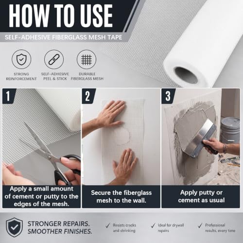 Self Adhesive Fiberglass Mesh Roll 36" x 100 Ft Plastering Mesh for Drywall