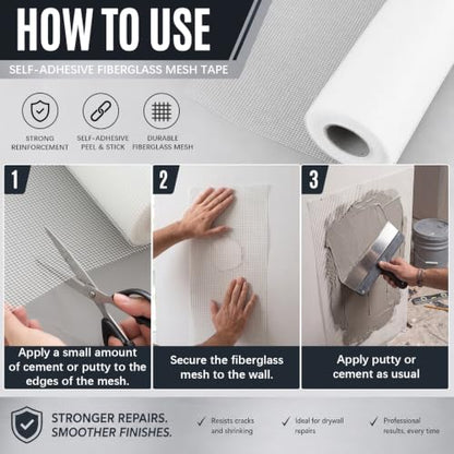 Self Adhesive Fiberglass Mesh Roll 36" x 100 Ft Plastering Mesh for Drywall