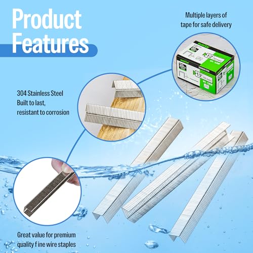 meite 20 Gauge 304 Stainless Steel Upholstery Staples, 1/2-Inch Crown with 1/2-Inch Leg Length, Heavy Duty Staples for Construction, Furniture, Crafts & DIY Projects (10 Boxes) - size: 1/2" (12 mm), style: 1 Case (10 Boxes)