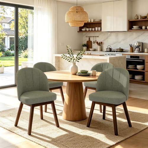 FREKEN Wooden Dining Chairs Set of 4, Modern Fabric Upholstered Dining Room Chair, Kitchen Side Chairs, Farmhouse Armless Dinner Chair for Kitchen, Green - color: Green, size: Set of 4