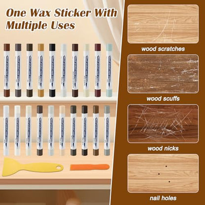 22 Wood Filler Sticks, Windspeed 20 Colos Wood Filler Putty Wax Crayons Furniture Repair Kit Putty Stick for Baseboard Cabinets Furniture Floors(with 2 Scrapers) (Wood Filler Sticks, 20, Count)