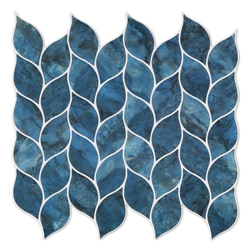 Tilingview 10 Pcs Leaf Design Peel and Stick for Kitchen Backsplash, Premium Self-Adhesive Tiles Wall Stickers (Dark Blue) - color: Dark Blue, size: 12"x12"x0.04"
