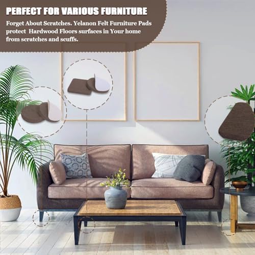 Felt Furniture Pads for Hardwood Floors -Yelanon Felt Pads for Chair Legs - color: Black & Beige & Brown
