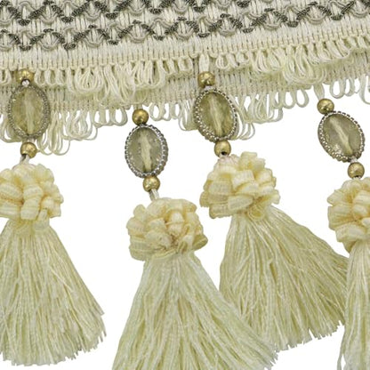 3yards Pom Pom Curtain Fringe Trim Beads Ball Tassel Trimming Sewing Ribbon Upholstery Fabric (Beige) - color: beige