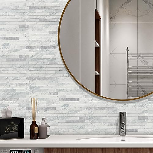 STICKGOO Peel and Stick Backsplash Tile, Volakas White with Silver Metal - color: Volakas White + Metal Silver