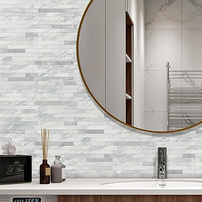 STICKGOO Peel and Stick Backsplash Tile, Volakas White with Silver Metal - color: Volakas White + Metal Silver