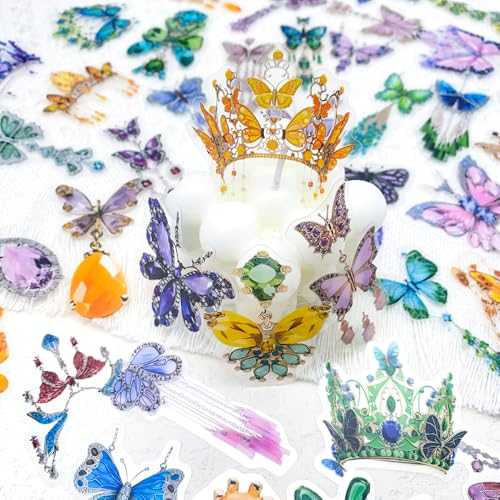 50Pcs Gem Butterfly Scrapbook Stickers – Crystal Butterfly Clear Stickers for Journaling, Scrapbooking, Laptop, Art Crafts - color: Crystal Butterfly