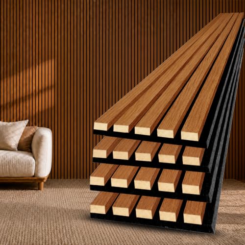 Acoustic Wood Slat Wall Panels Soundproof 4 Pack 94.5x7.9" Walnut - color: Walnut, size: 94.5" x 7.9"