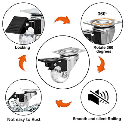 1.5 inch Clear Swivel Caster Wheels Transparent Polyurethane Rolling Castors Small Crystal Wheel for Furniture Cabinet,Ottoman,Bench (1.5 inch) - style: 1.5 inch