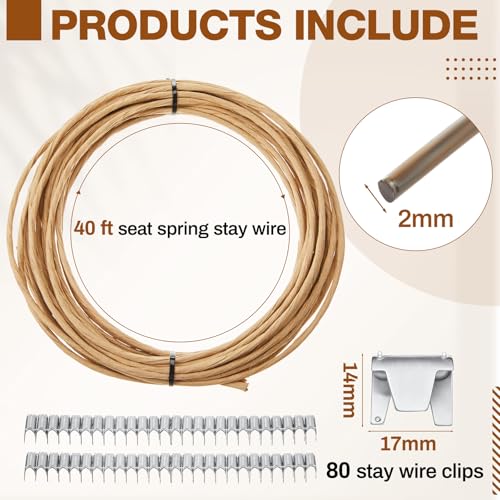 Upholstery Stay Wire Kit, 40ft Paper Wrapped Wire 9 Gauge with 80 Clips - size: 40ft