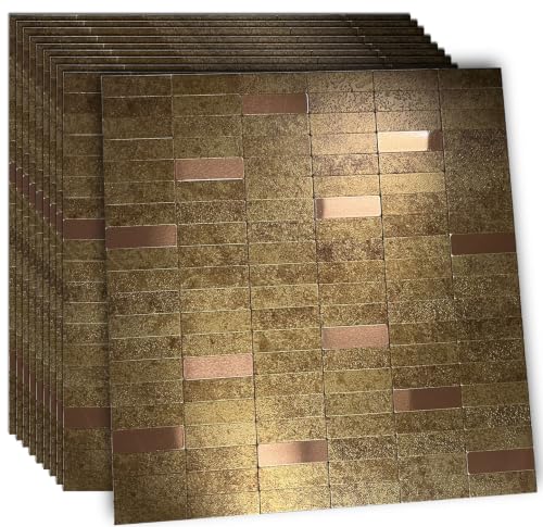 XUANINY Peel and Stick Tile Backsplash Self- Adhesive Wall Tiles Aluminum Mosaic Sticker for Kitchen (11.33"x11.92" Per Sheet, Pack of 10 pcs) (Golden Yellow 10) - color: Golden Yellow 10