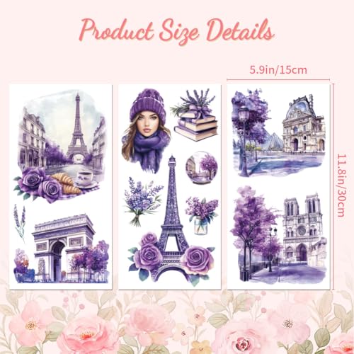 Peacoblue Paris Flower Scene Rub On Transfers for Furniture Craft 6"x12" - style: Paris Flower Scene