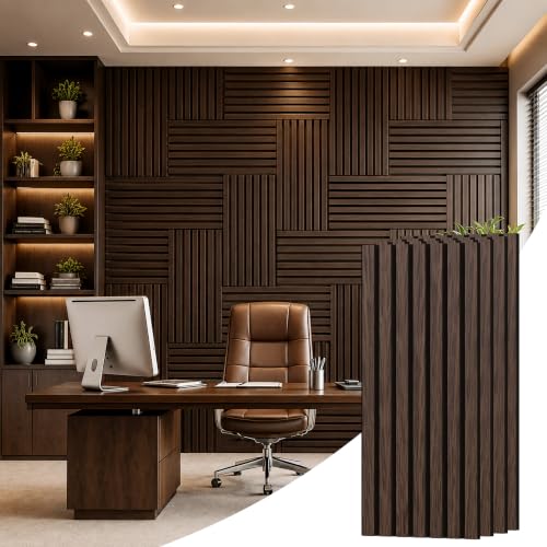 PIWA Acoustic Wood Slat Wall Panels, 4 Pack 23.6"x11.8" Dark Walnut - color: Dark Walnut, size: 24x12" 4pcs