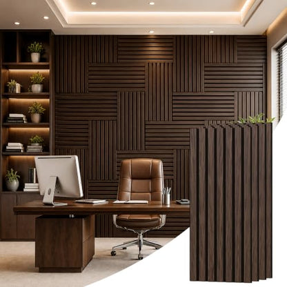 PIWA Acoustic Wood Slat Wall Panels, 4 Pack 23.6"x11.8" Dark Walnut - color: Dark Walnut, size: 24x12" 4pcs