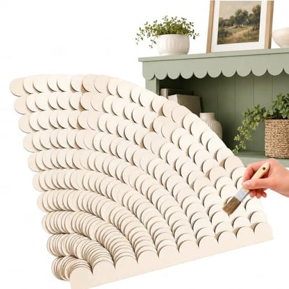 50 Pack Unfinished Scalloped Wood Trim for DIY Home
