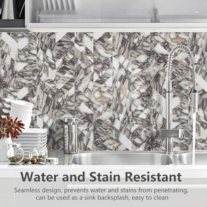 STICKGOO Herringbone Tile Peel and Stick Backsplash for Kitchen&Bathroom - color: Bulgari Purple Marble