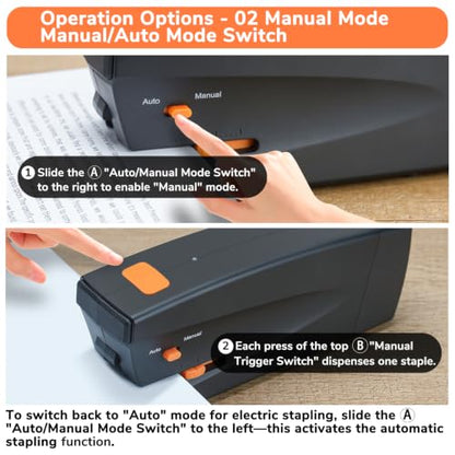Rechargeable Electric Stapler, 25 Sheet Capacity, Quiet Operation, Jam-Free and Easy Reload, Includes 1000 Staples, Black