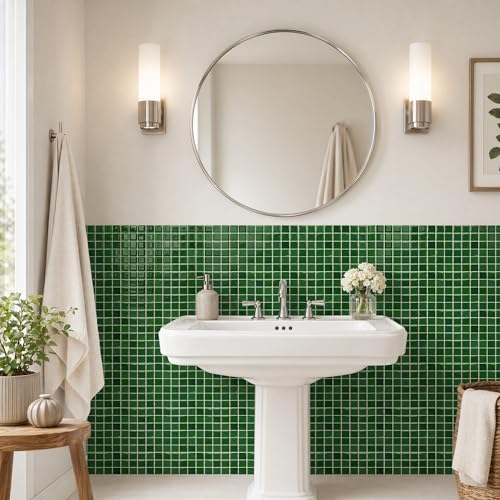 3D Mosaic Peel and Stick DIY Backsplash Tiles (24, Emerald Green) - color: Emerald Green