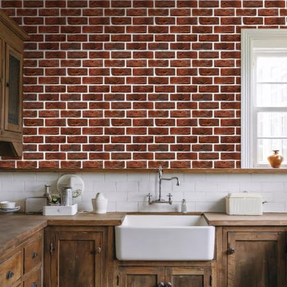 Commomy Faux Brick Wall Panels Peel and Stick Thin PVC 10 Pcs 11.8" x 11.8" - color: Brick-WK