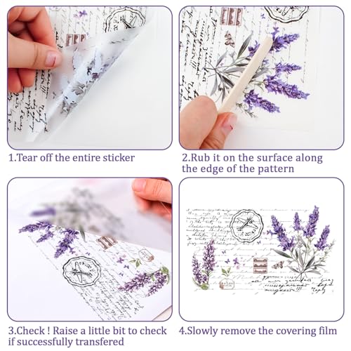 WANDIC 12 Sheets Retro Rub On Transfer Stickers,Lavender Decals Purple Flower Stickers Waterproof Decals Flower Stickers with Copywriting for Furniture Windows Craft Wall,12 * 6in - color: Purple Flower, size: 12 Sheets