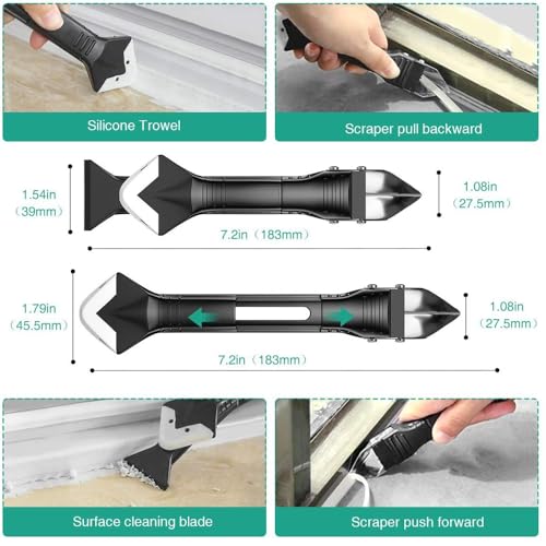 9 Pieces Silicone Caulking Tool Kit with 5 Silicone Tips Scrapers, Grout Removal Scraper Set, Sealant Finishing Tool with Multi Angle Scrapers, Residue Remover Tools for Kitchen Bathroom Window Sink