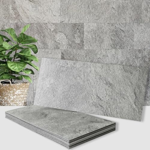 AULIGET 2-Piece Dark Slate Peel and Stick Backsplash Wall Tiles, 6" x 12" PVC Faux Stone Stick on Tiles for Backsplash Kitchen, Bathroom, Laundry Room, Camper, Fireplace - color: Dark Slate, size: 2 Sheets, 6"x12"x0.12"