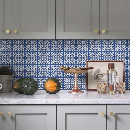 Alwayspon 12 Sheet 6x6inch 3D Thicken Foaming Board Vinyl Backsplash Marble Tiles, Self-Adhesive Peel and Stick Wall Tile Stickers Stick on Subway Tiles for Kitchen Bathroom Wall, Blue Floral - color: Blue Floral