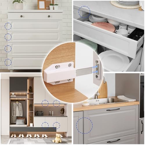 2 Pack Magnetic Push Latch Heavy Duty Push to Open Cabinet Hardware Magnetic Touch Latches for Large Door Push Release Latches Kitchen Drawer Push Catch Press Out Latch (White) - color: White