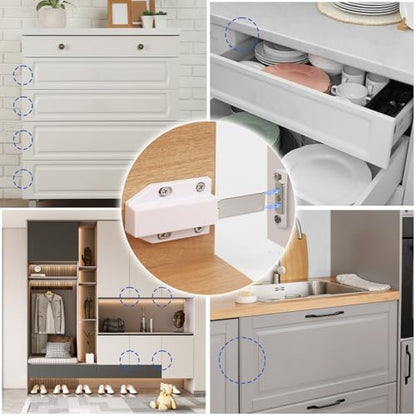 2 Pack Magnetic Push Latch Heavy Duty Push to Open Cabinet Hardware Magnetic Touch Latches for Large Door Push Release Latches Kitchen Drawer Push Catch Press Out Latch (White) - color: White