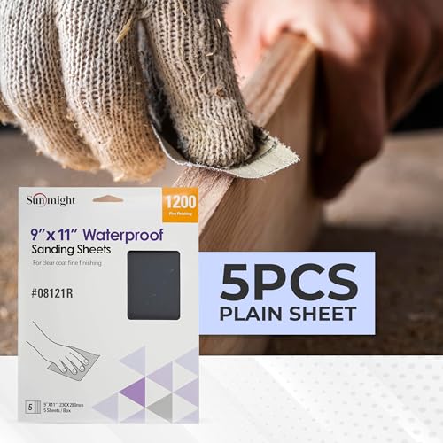 Sunmight 9" X 11" 1200 Grit Sandpaper Sheets - Waterproof Sand Paper with Aluminum Oxide Grain & Latex Paper Backing for All Surface Area Preparation - Sheets (Pack of 5) - style: 1200 Grit