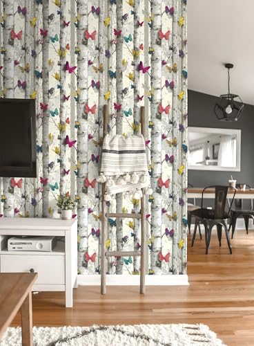 Birch Tree Peel and Stick Wallpaper, Butterfly Woodland Nature Wallpaper - color: ML-M095, size: 17.7" x 236"