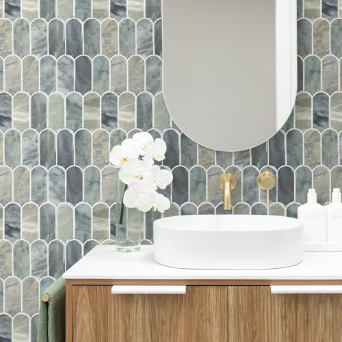 Vamos Tile Thicker Peel and Stick Backsplash Tile,Grayish Blue,10 Sheets - color: Grayish Blue with White Grout