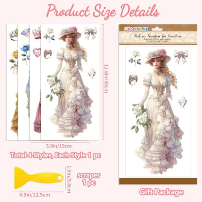 Peacoblue Victorian Woman Rub On Transfers for Furniture Craft 6"x12" - style: Victorian Woman