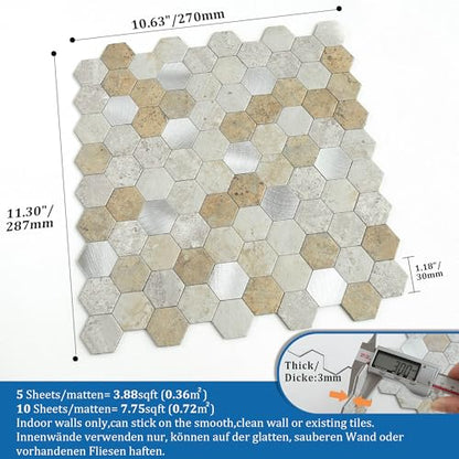 Peel and Stick Backsplash Hexagon Marble Tiles Castle Brown 5pcs - color: Castle Brown, size: 5sheets