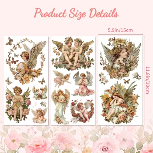 Peacoblue Vintage Angels Rub On Transfers for Furniture Craft 6"x12" - style: Vintage Angels
