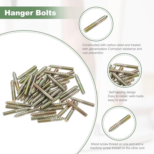 M4 Hanger Bolts, 1"(25mm) Length Double Headed Bolts Self-Tapping 4mm Screw Wood Dowel Screw Bolt Furniture Accessories - Fitting for (Wood Joint Furniture Legs) 48 Pcs - size: M4 x 25mm
