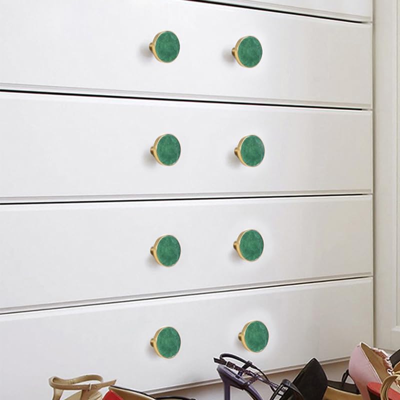 8 Pack Cabinet Knobs & Drawer Pulls, 32mm Classic Round Cabinet Hardware with Screws, Modern Simple Design for Kitchen Dresser Cupboard Office Drawer and Door Handles, Green