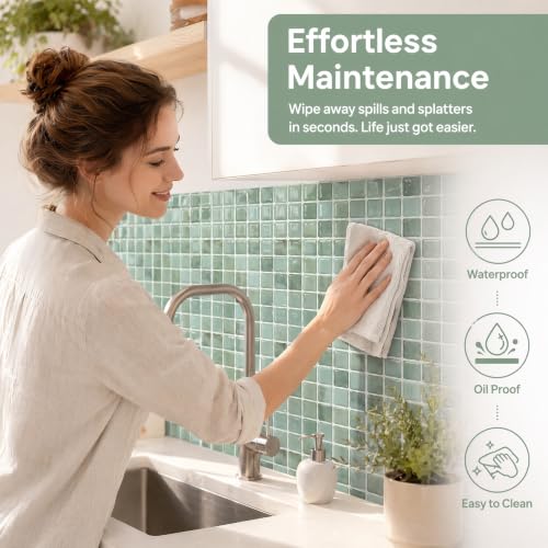 3D Mosaic Peel and Stick DIY Wall Backsplash Tiles (24, Sage Green) - color: Sage Green