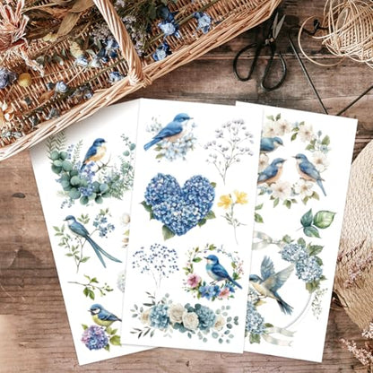 OLYCRAFT 3pcs/Set Blue Bird with Hydrangea Rub on Transfers for Furniture and Crafts 6x12 Inch Nature Theme Furniture Transfer Sticker Decals Transfer Stickers Rub on Decals for Furniture Home Decor - style: Blue Bird