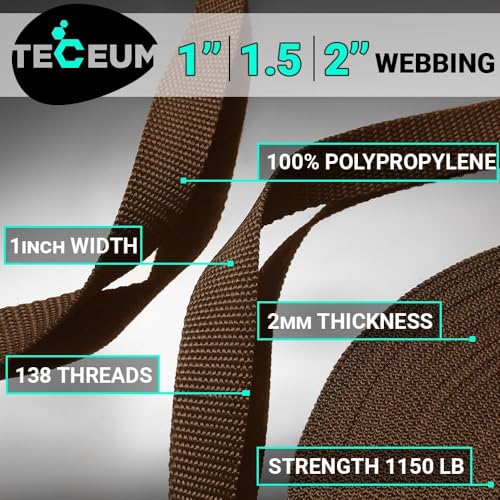 TECEUM Webbing Strap, 3/4" to 2", 10-50 Yds, Multi-Color Heavy Duty Tape - color: Brown, size: 3/4"- 10 yards