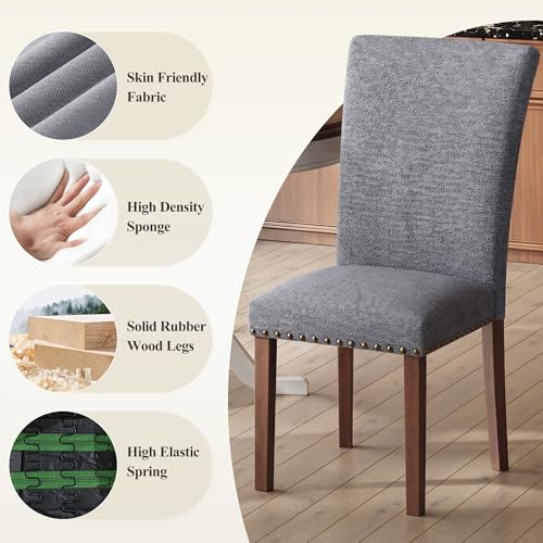 COLAMY Upholstered Parsons Dining Chairs Set of 6, Fabric Dining Room Kitchen Side Chair with Nailhead Trim and Wood Legs - Dark Grey - color: F-darkgrey, size: Set of 6