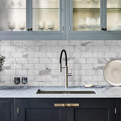 Vamos Tile 100-Piece Glossy Statury White Peel and Stick Backsplash Tile - color: Statury White with Dark Gray Grout