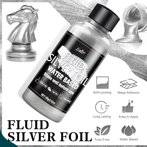 Metallic Silver Paint - 3.5oz Water Based Silver Leaf Paint and 3.5oz Varnish, Ultra Shining Gilding Metallic Acrylic for Painting, Art Craft , Home Decor, Ideal for Canvas, Wood, Metal, Plaster, Stone