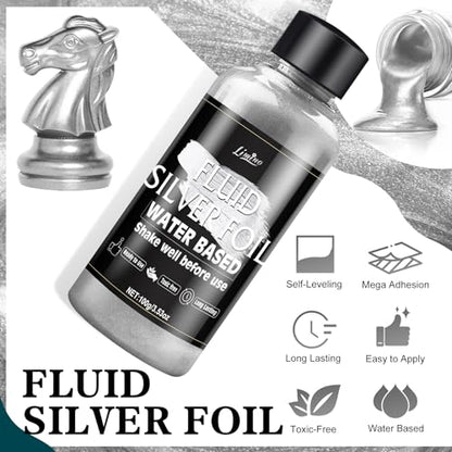 Metallic Silver Paint - 3.5oz Water Based Silver Leaf Paint and 3.5oz Varnish, Ultra Shining Gilding Metallic Acrylic for Painting, Art Craft , Home Decor, Ideal for Canvas, Wood, Metal, Plaster, Stone