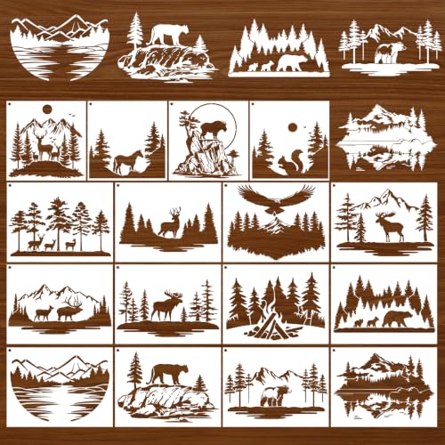 Large Forest Stencils for Walls Reusable Painting Templates for Crafts Wood - style: Mountain animals